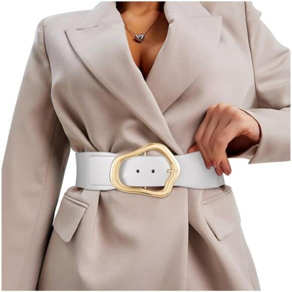 Wide Black Stretch Belt โ Gold Buckle Elastic Waist Belt for Dresses & Tops - Picture 1 of 3